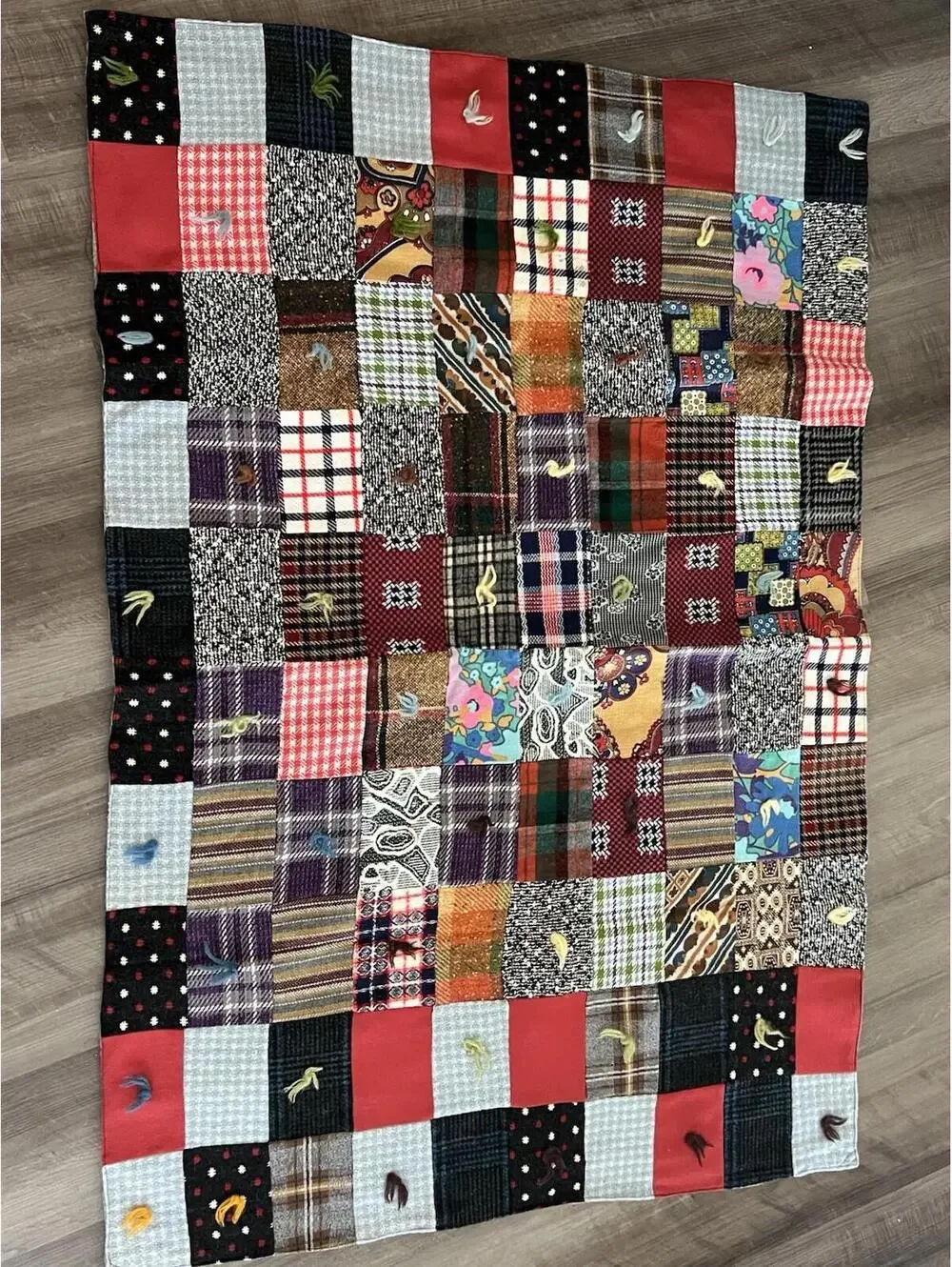 Vintage Handmade Patchwork‎ Quilt Blanket Wool Fabric Throw Cottagecore